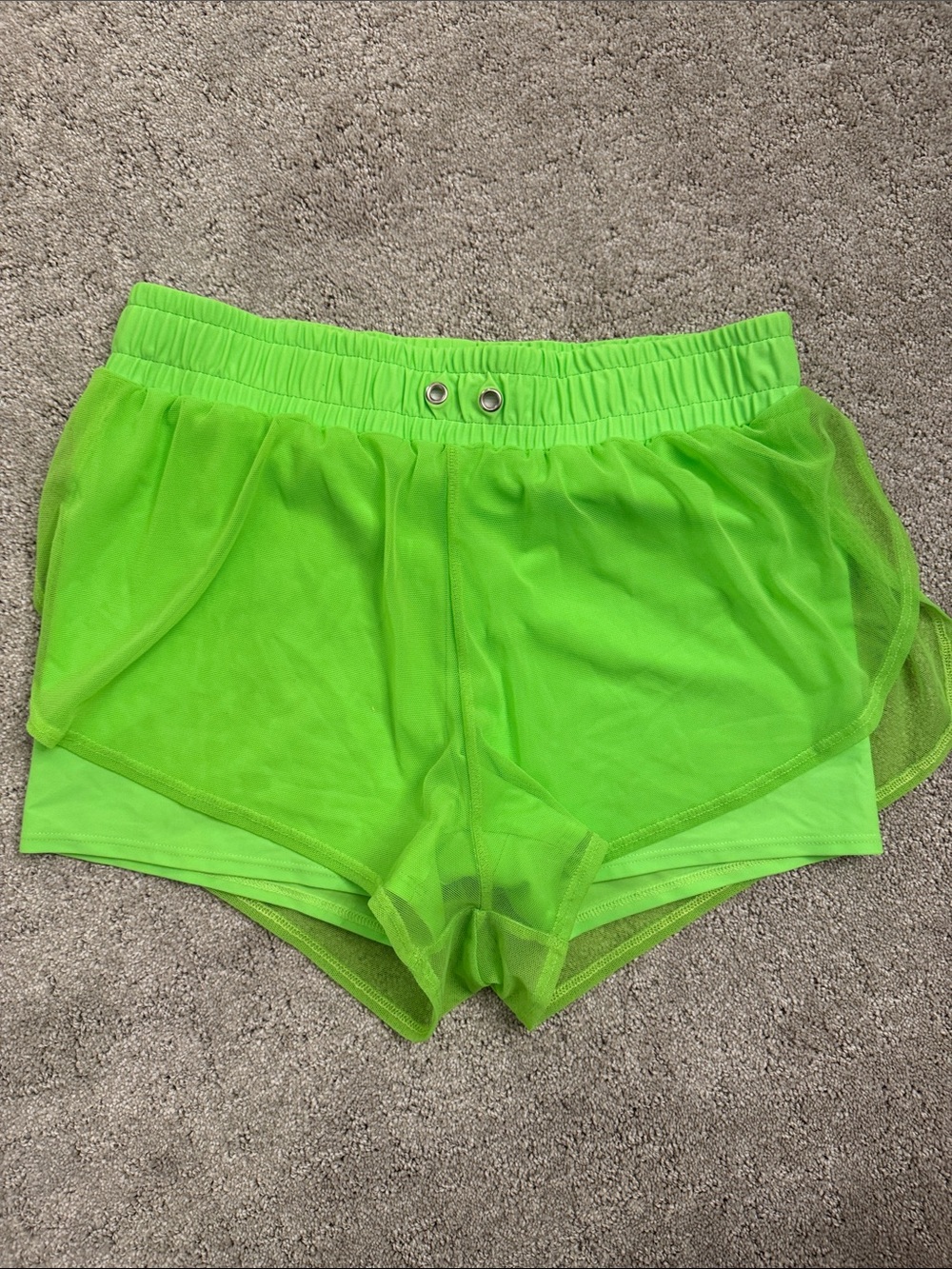 Purple Pixies Dance Neon Green Mesh Layered Athletic Shorts AL large women’s
